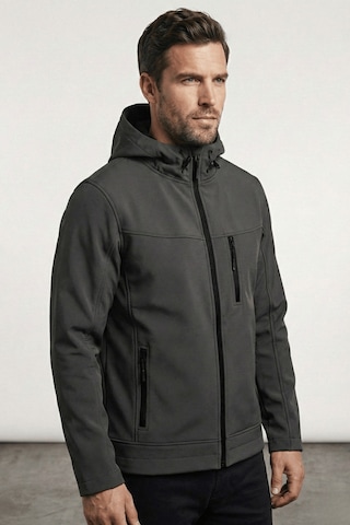 Erkek Mont İçi Polarlı Softshell Mont Su Ve Rüzgar Geçirmez Kapüşonlu Spor Mont Füme