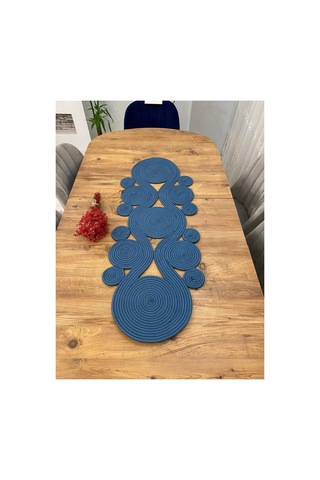 Jüt, Hasır,sarmal Model, Dekoratif Masa Örtüsü, Runner 40x110 Cm, Sehpa Örtüsü, Bohem Tarzı Petrol Petrol