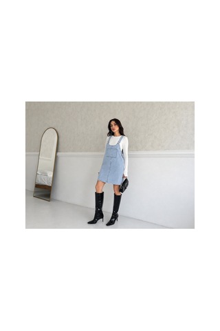 Kene Jeans Kadın Mavi Kanguru Cep Bahçevan Kot Elbise Mavi