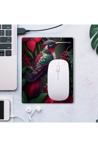 Sonictouch Sinek Kuşu Temalı Pembe Zambak Çiçekli Kaydırmaz Gaming Oyuncu Dikişsiz Mouse Pad/ped 17x21cm