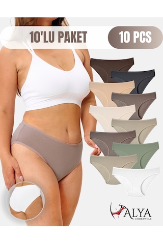 Alya Underwear Kadın Külot Basic Slip Renkli Pamuklu Iç Çamaşırı 10'lu Paket Multicolor-x32 Multicolor -x37