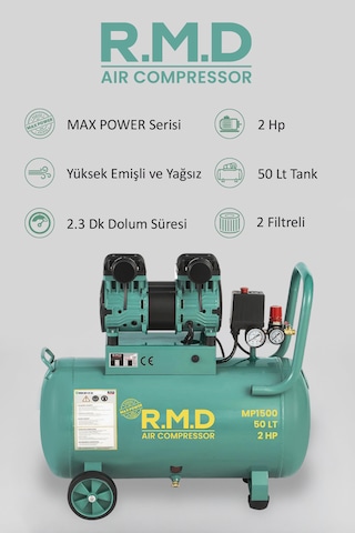 R.m.d Kompresör 50 Lt Yüksek Emişli Yağsız Teknoloji Hava Kompresörü - I Mp1500