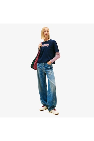 Tommy Hilfiger Boxy Tommy Applique Kadın Mavi T-shirt Dw0dw22563 Mavi