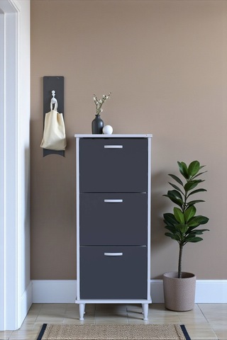 Eliusta Nefes Ayaklı 52 Cm Ayakkabılık Kapı Önü/antre 3 Düşer Kapaklı Antrasit 52x127x26 Cm Ayakkabılık Antrasit