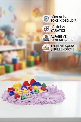 Sihirli Eğitici Oyun Kumu 1000 Gr 43 Parça Kinetik Kum Seti Alfabe Ve Sayı 3d Kalıplı Çocuk Oyuncağı Mor