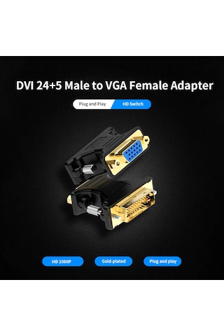 Geeksen Ventıon Dvı-ı 24+5 Erkekden Vga Dişiye Dönüştürücü - 1920x1080 60hz, Altın Kaplama, Siyah - Bilgisayar/projektör Ekran Bağlantısı