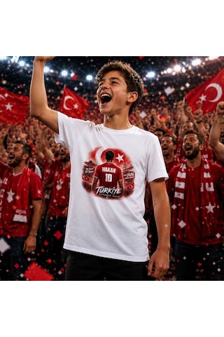 Bk Gift Kişiye Özel Türkiye Taraftar Temalı 2026 Dünya Kupası Tasarımlı Çocuk Tişört-1, Tek Yürek Milli Takım Ruhu Beyaz