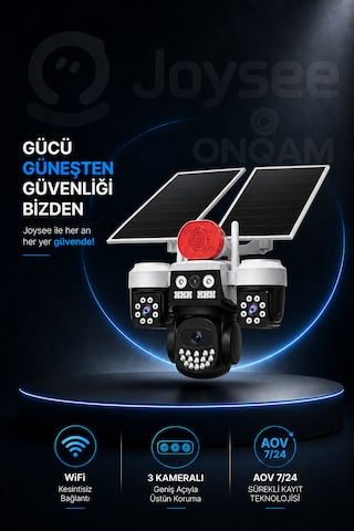 3 Kameralı Wifi 9mp Çift Solar Panelli Sürekli Kayıt Teknolojili Gece Görüşlü Güvenlik Kamerası
