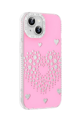Apple iPhone Uyumlu 14 Kılıf Damla Taşlı Zore Rivas Sert Pc Kapak - Pembe