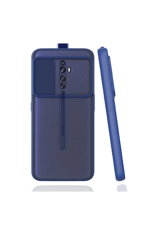 Noktaks - Oppo Reno 2z Uyumlu - Kılıf Slayt Sürgülü Arkası Buzlu Lensi Kapak - Lacivert
