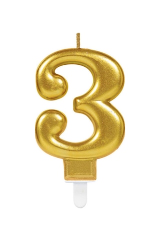 3 Yaş Gold Renkli Rakamlı Doğum Günü Pastası Yaş Mumu