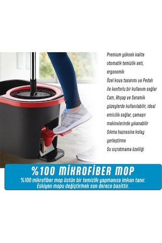 Grimorlife Ultra Güçlü Pedallı Döner Başlıklı Mop Temizlik Seti 16 Litre