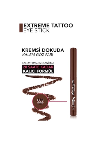 Flormar Extreme Tattoo Mat & Işıltılı Asansörlü Kalemtıraşlı Jel Göz Kalemi & Far Stick 8682536118989 003cocoa