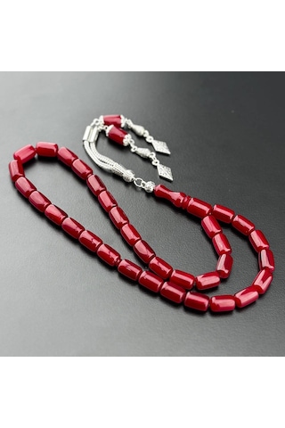 Vişne Renk Osmanlı Usulü Sıkma Kehribar Tesbih Vişne