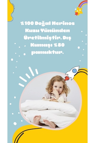 Elyaf Sepeti Yün Dolgulu 100x150 Cm Yün Bebek Yorganı + 25x35 Cm Yün Bebek Yastığı