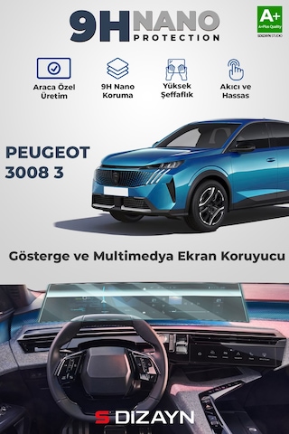 S-dizayn Peugeot 3008 3 21 İnç 9h Nano Gösterge & Multimedya Ekran Koruyucu Parlak 2024 Üzeri A+ Kalite
