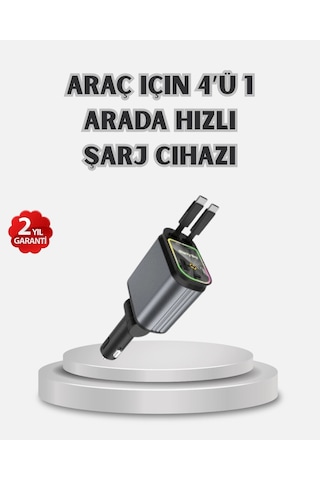 Araç Şarj Cihazı 4 Portlu 66w Hızlı Şarjlı Led Işıklı Ve 180 Dönebilir