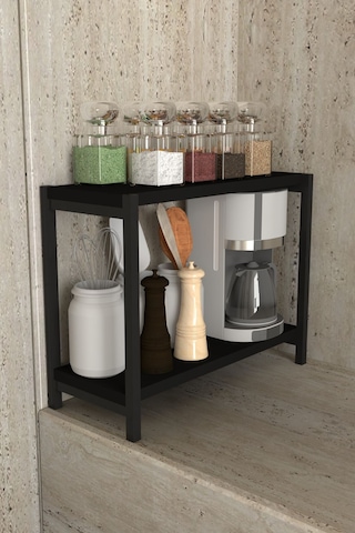 Aju Tezgah Üstü Raf Masaüstü Ayaklı Organizer Mutfak Banyo Düzenleyici Baharatlık Kitaplık Yüksek Raflık Siyah