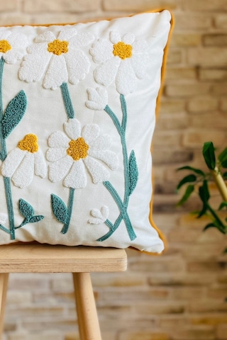 Swita Home Punch İşlemeli Tekli Dekoratif Papatya Desen Kırlent Kılıfı Panç Turkuaz