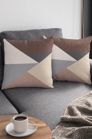Kahverengi Geometrik Desen Çift Taraf Kırlent Kılıfı Krl391n11