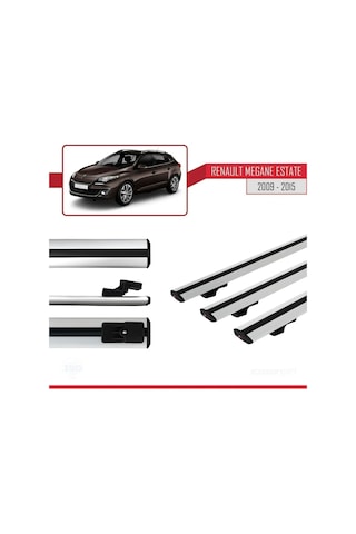 Renault Megane Grandtour 2009-2015 Arası İle Uyumlu Basic Model Ara Atkı Tavan Barı Gri 3 Adet