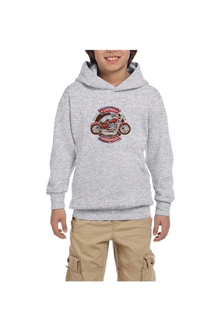 Zepplin Giyim Custom motorcycle Gri Çocuk Kapşonlu Sweatshirt Gri