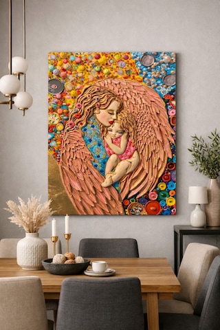 Annelik Sevgisi El Yapımı Kanvas Tablo Renkli Dokulu Sanat Eseri Anneler Günü Hediyesi Çok Renkli Çok Renkli