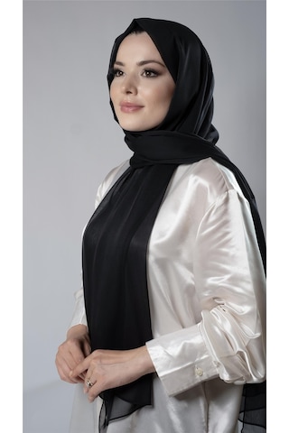 Hürrem Bone Siyah Düz Klasik Şal Şifon Kumaş Janjan Abiye 202108 01 Siyah
