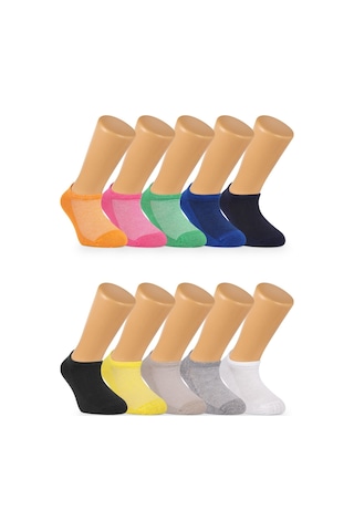 Ozzy Socks 10 Çift Dikişsiz Pamuklu Bebek Çocuk Görünmez Sneaker Patik Çorap Çok Renkli