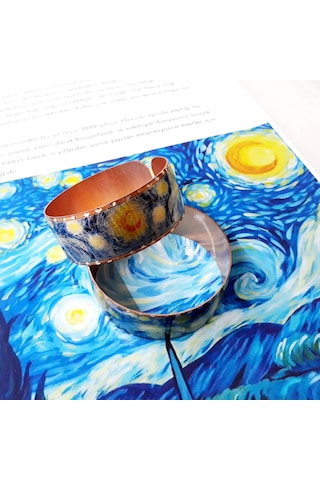 Copper Anatolian Van Gogh - Starry Night - Yıldız Bakır El İşçilikli Lüks Bilezik Bakır