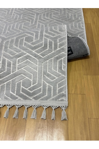 Dinarsu Armoni Düz Gri Kaymaz Tabanlı Kesme Kabartmalı Yıkanabilir Salon Koridor Hali