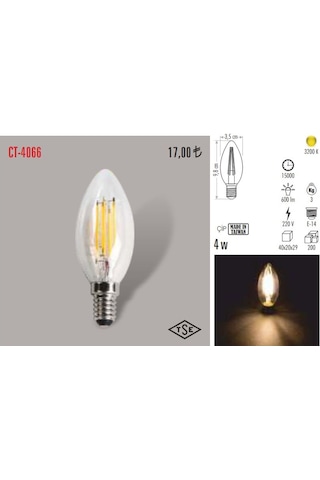Cata Ct-4066 4 Watt Filament Led Buji Ampul Lamba Gün Işığı