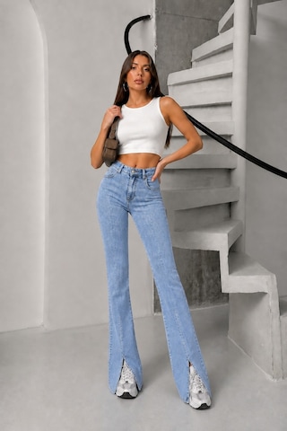 Bluemarlin Buz Kar Likralı Esnek Paça Yırtmaçlı İspanyol/flare Denim Pantolon Buz Kar