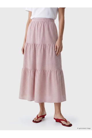 Lcwaıkıkı Classic Pembe Beli Lastikli Ekose Katkat Etek