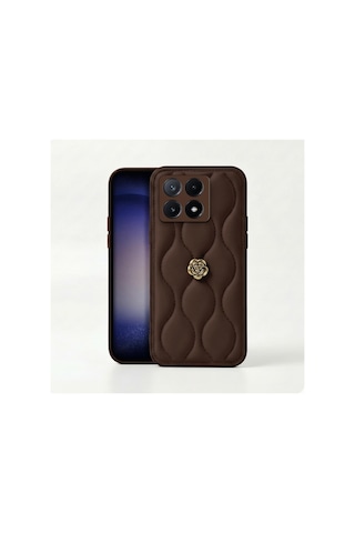 Xiaomi Poco X6 Pro 5g Kılıf Çiçekli Dalgalı Deri Kılıf Kahverengi