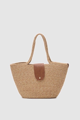 Shule Bags Duffy Kapaklı Handmade Hasır Tote Çanta Vizon Vizon