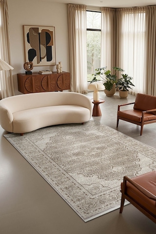 Matris Mı004r Krem Kahve Halı Modern Pamuk Taban Akrilik Tozuaz Salon Yatak Odası Koridor Halısı-1332