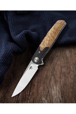 Bestech Ascot Bg19d Ara Katman, Karbon Fiber Ve G10+ Lightburl Ahşap Saplı 3,82'' 14c28n Kamp Çakı Çok Renkli
