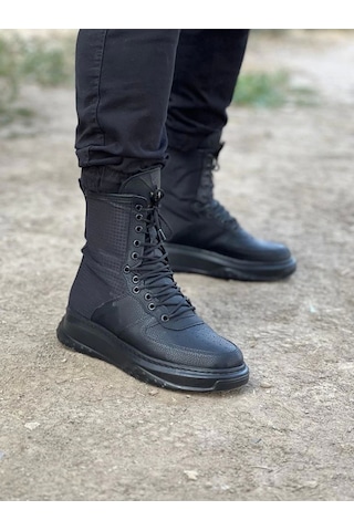 Wagoon Wg012 Kömür Cilt Uzun Bağcıklı Bot Kömür