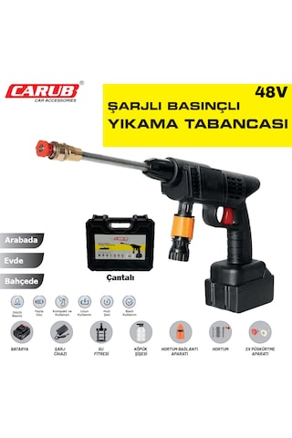 Carub Oto Yıkama Tabancası Şarjlı Ve Yüksek Basınçlı Bahçe Sulama Tabancası Çantalı