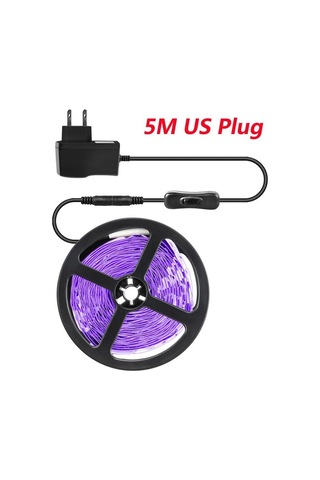 Uv Led Işık Şeridi Esnek Led Şerit Işık Ultraviyole Uv Lamba 385-400nm Siyah Işık 2835 Smd Dc12v Glow Parti Için Led Şerit 5m Us Plug