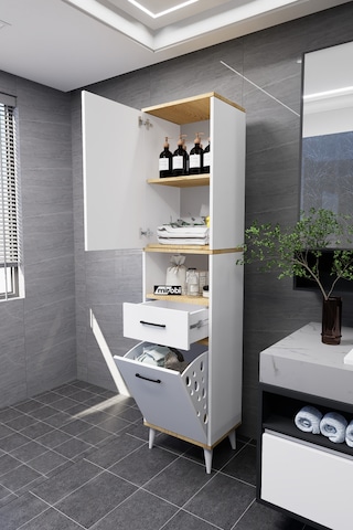 Lula Çok Amaçlı Dolap Banyo Dolabı Kirli Çamaşır Sepeti Dolabı Beyaz Beyaz