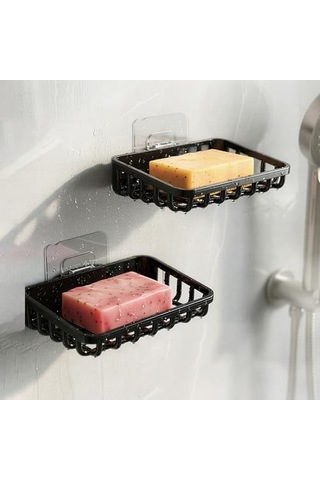 2&apos Li Set Yapışkanlı Banyo Sabunluk, Katı Sabun Tutacağı, Lavabo Mutfak Katı Sabunluk Süngerlik Siyah Siyah 000 Açık Krem