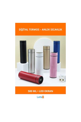 Dijital Sıcaklık Göstergeli Paslanmaz Çelik Termos 500 Ml Çok Renkli