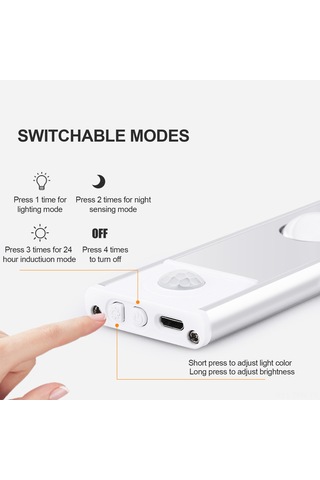 Tenfowee Akıllı Usb Şarjlı İndüksiyon Led Lamba, 60cm Uzunluk, Üç Renk Aydınlatma, Dolap Ve Vitrin Aydınlatması İçin İdeal Çok Renkli