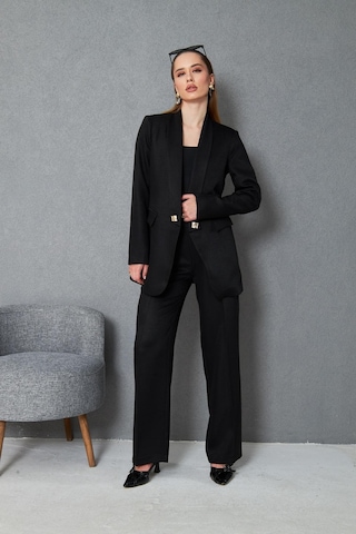 Kare Düğmeli Yünefekt Takım Siyah Siyah