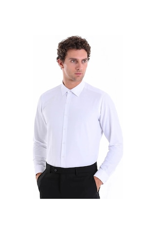 Dormen Classics Slim Fit Dar Kesim Klasik Yaka Cepsiz Erkek Gömlek Beyaz