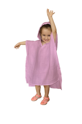 Organik Muslin Bebek Çocuk Kapüşon Panço Banyo Havlu Pudra Pembe