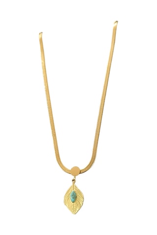 Kadın Çelik Firuze Yaprak Kolye Altın Renk Çelik