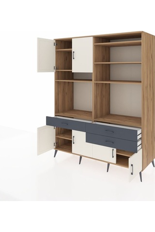 Kronos Gardrop 10 Raflı 3 Çekmeceli 8 Kapaklı 176x59x221 Çam-aytaşı/antrasit Aytaşı/antrasit